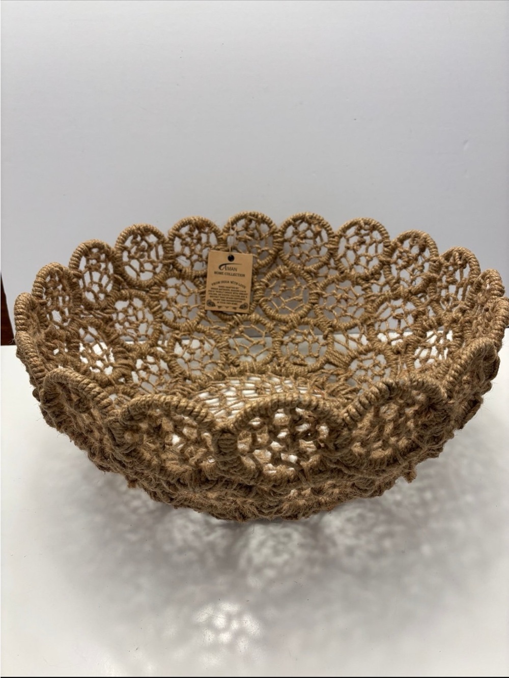 Home Collection Jute Crochet Decorative Bowl in Natural Brown